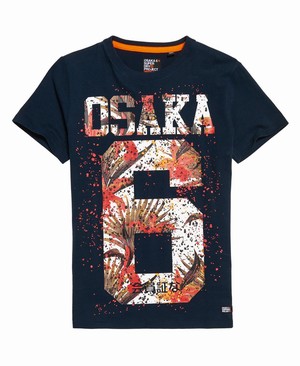 Superdry Osaka Hibiscus Infill Férfi Pólók Sötétkék | NGBOF7654